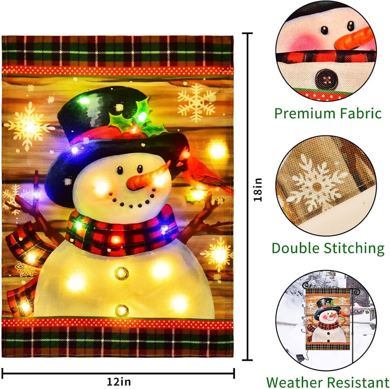 FLAGMESAGE Lighted Christmas Garden Flag for Outside, Led Snowman Garden Flag, Winter Yard Flag 12x18 Double Sided for Outdoor Yard Porch Lawn Decoration - Image 4