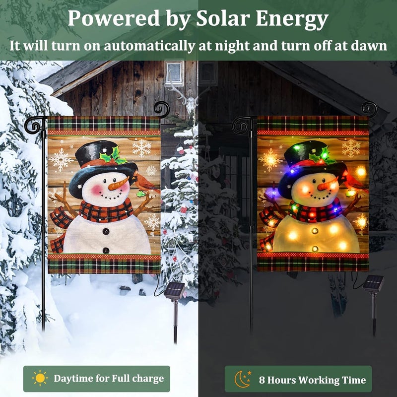 FLAGMESAGE Lighted Christmas Garden Flag for Outside, Led Snowman Garden Flag, Winter Yard Flag 12x18 Double Sided for Outdoor Yard Porch Lawn Decoration - Image 2