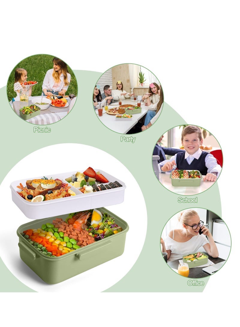 SYOSI Bento Lunch Box with Compartments - Leakproof, Microwave & Dishwasher Safe - Portable Lunchbox for Adults and Kids - Includes Cutlery - Ideal for Kids Women Men Green - Image 5