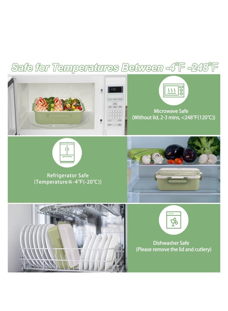 SYOSI Bento Lunch Box with Compartments - Leakproof, Microwave & Dishwasher Safe - Portable Lunchbox for Adults and Kids - Includes Cutlery - Ideal for Kids Women Men Green - Image 4