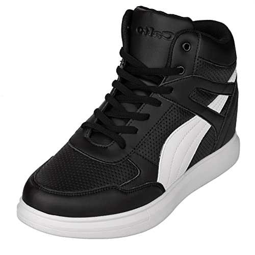 CALTO Men's Invisible Height Increasing Elevator Shoes - Black Leather Lace-up High-top Fashion Sneakers - 3.8 Inches Taller - H71901 - Size 9 D(M) US - Image 1