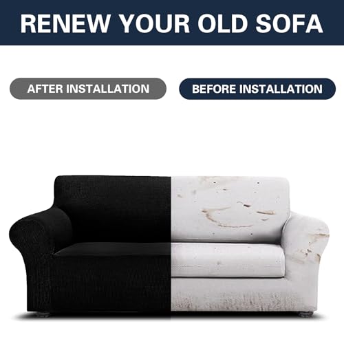 Cupuamon 2025 New Stretch Oversized Sofa Slipcovers Couch Sofa Cover for 4 Seater Furniture Protector Covers with Elastic Bottom Jacquard Fabric Small Checks for Pets, Kids - Black - Image 5
