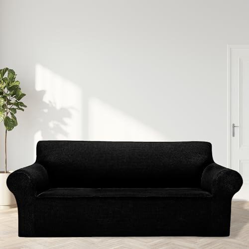 Cupuamon 2025 New Stretch Oversized Sofa Slipcovers Couch Sofa Cover for 4 Seater Furniture Protector Covers with Elastic Bottom Jacquard Fabric Small Checks for Pets, Kids - Black - Image 3