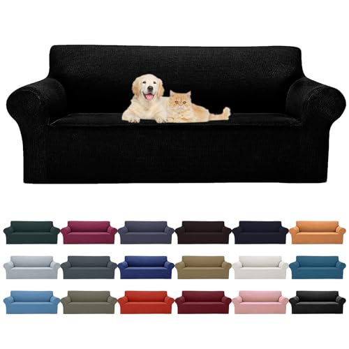 Cupuamon 2025 New Stretch Oversized Sofa Slipcovers Couch Sofa Cover for 4 Seater Furniture Protector Covers with Elastic Bottom Jacquard Fabric Small Checks for Pets, Kids - Black - Image 1
