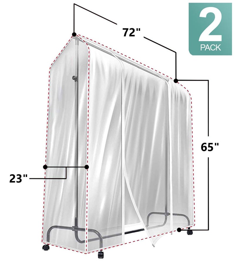 Sorbus Cover for Garment Rack 2 Pack- 6 Ft Transparent Clothes Rack Cover  Garment Coat Hanger Protector Dustproof Waterproof Clothing Storage Cover for Dresses  Suits  Coats (Rack Not Included) - Image 2