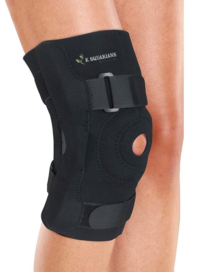 K SQUARIANS Knee Support Hinged Neoprene Open Patella Knee Brace with Adjustable Bi-Directional Straps | Knee Guard for Pain Gym Workout Running Arthritis | Knee Cap for Men & Women | Medium Size Fits 17.2 To 19.6 Inches - Image 1
