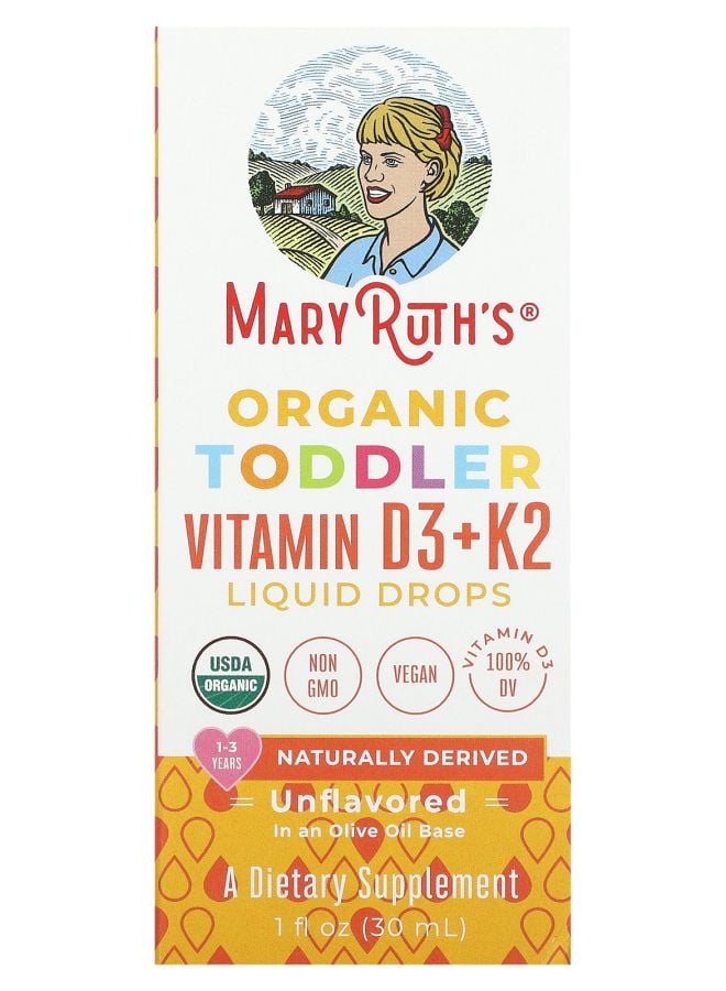 Organic Toddler Vitamin D3 + K2 Liquid Drops 1-3 Years Unflavored 1 fl oz (30 ml)