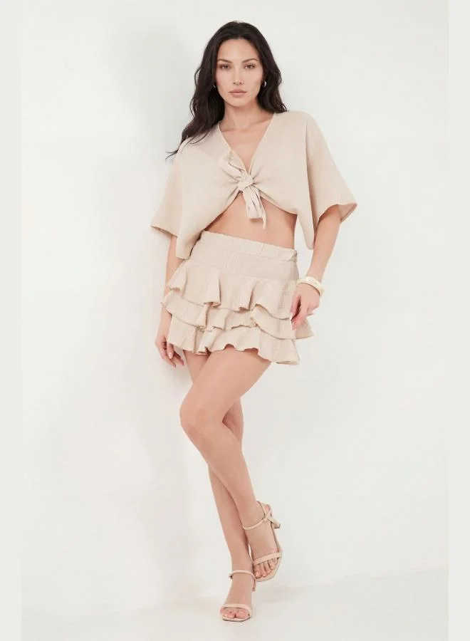Lela  Lela Cotton Regular Fit Ruffled Mini Muslin Short Skirt Women's SKIRT 5866662 for Women | Best Price UAE