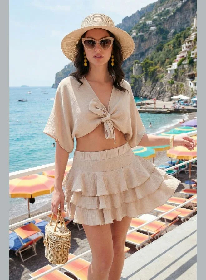 Lela Lela Cotton Regular Fit Ruffled Mini Muslin Short Skirt Women's SKIRT 5866662