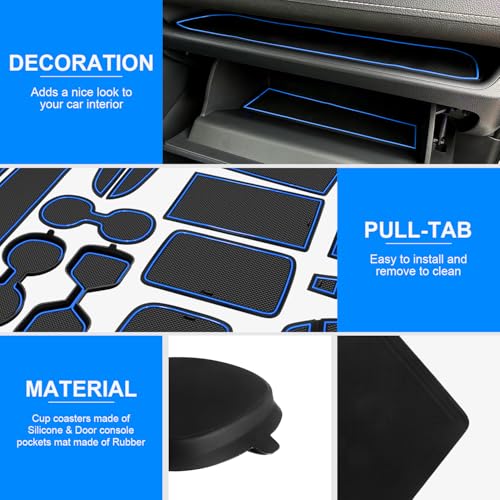 REMOCH ريموش لملحقات تويوتا RAV4 2025 2024 2023 2022 2021 2020 2019 و RAV4 Prime 2021-2025 حامل أكواب مخصص لكونسول الوسط و جيوب الأبواب (مجموعة 17 قطعة، حواف زرقاء) - Image 3