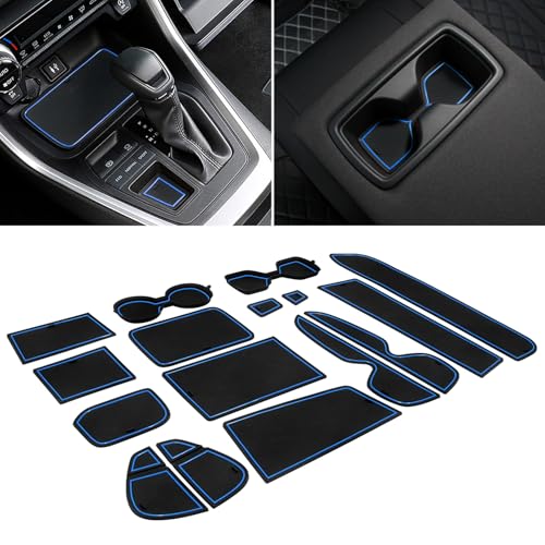 REMOCH ريموش لملحقات تويوتا RAV4 2025 2024 2023 2022 2021 2020 2019 و RAV4 Prime 2021-2025 حامل أكواب مخصص لكونسول الوسط و جيوب الأبواب (مجموعة 17 قطعة، حواف زرقاء) - Image 1