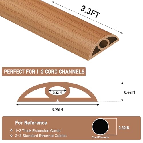 LSGCQ Floor Cord Cover Self Adhesive Cord Hider Floor Extension Cord Covers for Floor Power Cord Protector Cable Management Prevent Cable Trips Cable Cavity 0.32" W x 0.32" H (Light Brown Wood, 3.3Ft) - Image 2