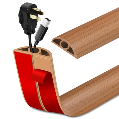LSGCQ Floor Cord Cover Self Adhesive Cord Hider Floor Extension Cord Covers for Floor Power Cord Protector Cable Management Prevent Cable Trips Cable Cavity 0.32" W x 0.32" H (Light Brown Wood, 3.3Ft) - Image 1