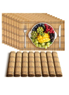 Excefore Natural Bamboo Placemats, 8 Pcs Placemats Anti Slip and Heat Resistant Table Mat, Rustic Style Mat for Dining Kitchen Protection, Washable, for Kitchen, Dinning Room, Table Protection  - Image 1