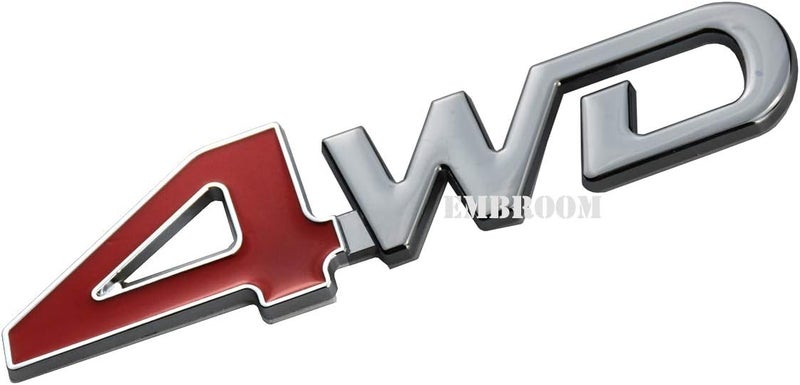 4WD Emblem Badge，3D Letter Metal Aluminum Alloy Fender Side Panel Car Sticker Replacement for All Wheel Drive Off Road SUV Auto Truck (Red Chrome)