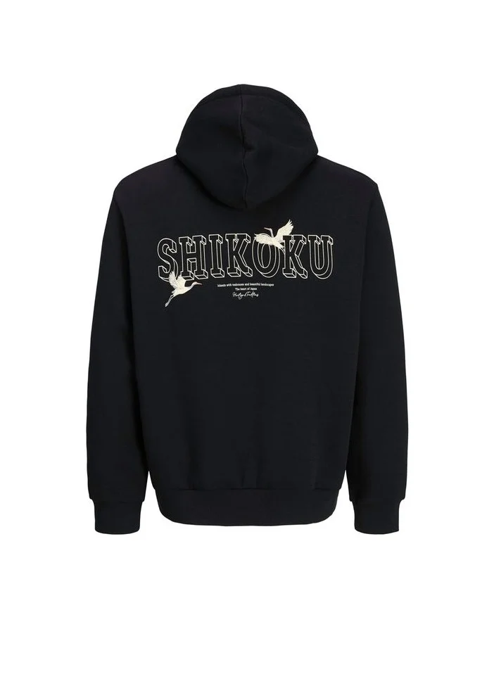 جاك اند جونز هودي بقلنسوة بقصة عادية بشعار