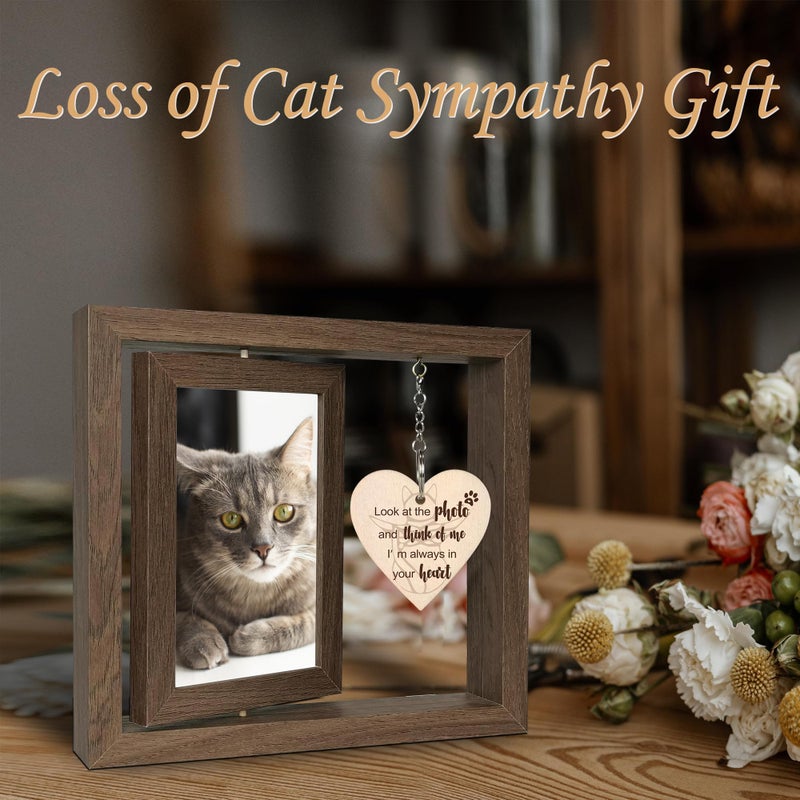 SHOW-YA Cat Memorial Gifts for Loss of Cat - Loss of Cat Sympathy Gift, Pet Loss of Cat, Rotating Cat Remembrance Gifts Picture Frame 4x6 Photo - Image 3