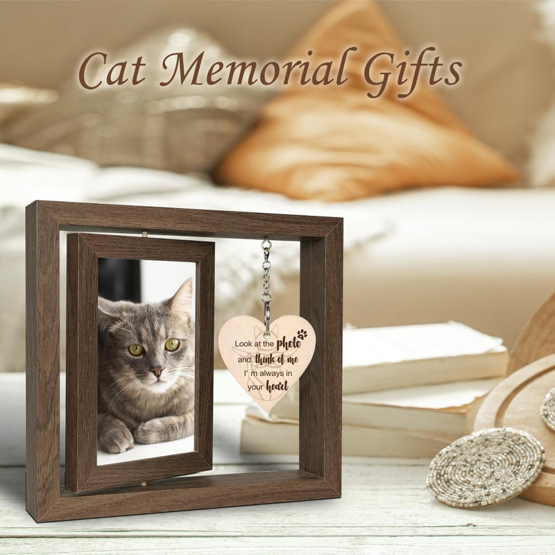 SHOW-YA Cat Memorial Gifts for Loss of Cat - Loss of Cat Sympathy Gift, Pet Loss of Cat, Rotating Cat Remembrance Gifts Picture Frame 4x6 Photo - Image 5