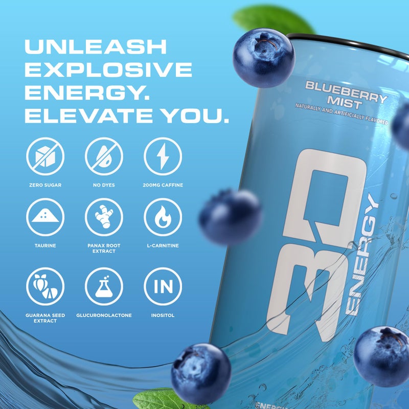 3D Energy Drink - Sugar Free, 200mg Caffeine, Pre Workout, Taurine, L-Carnitine, Lightly Carbonated, 16oz Cans, 12 Pack - Blueberry Mist - Image 5