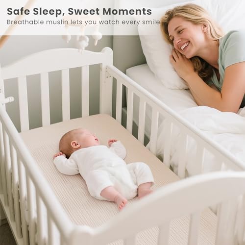 Konssy Muslin Fitted Bassinet Sheets 2 Pack for Baby Girl Boy Soft Bedside Sleeper Bassinet Sheets Fit for Baby Bassinets Moses Basket Oval Rectangle PadMattress - Image 3