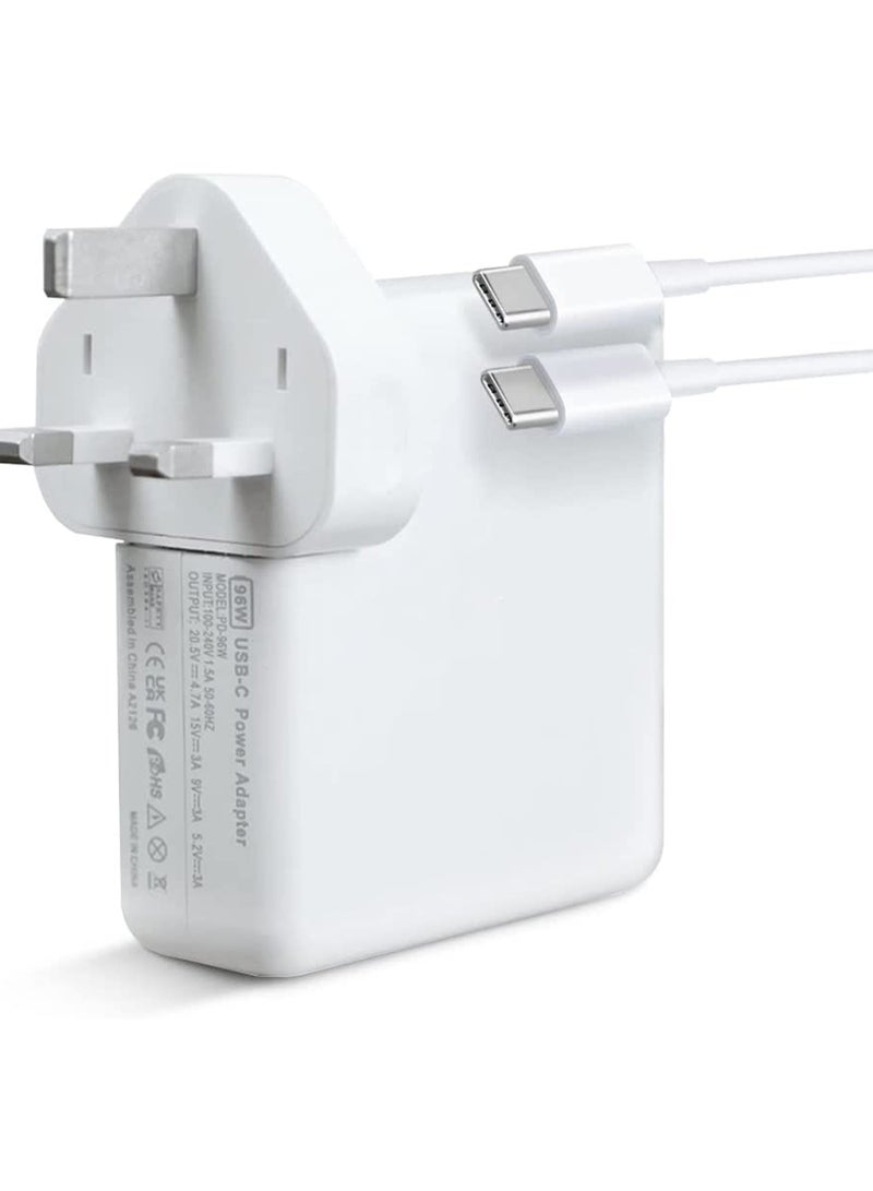 96W Type C Macbook Pro-Air Fast Replacement Charger, Power Adapter Compatible with 13, 14, 15, 16 Inch 2016/17/18/19/20 Model Laptops, Tabs & Smartphones, Thunderbolt Charger with 6ft USB C Cable - Image 1