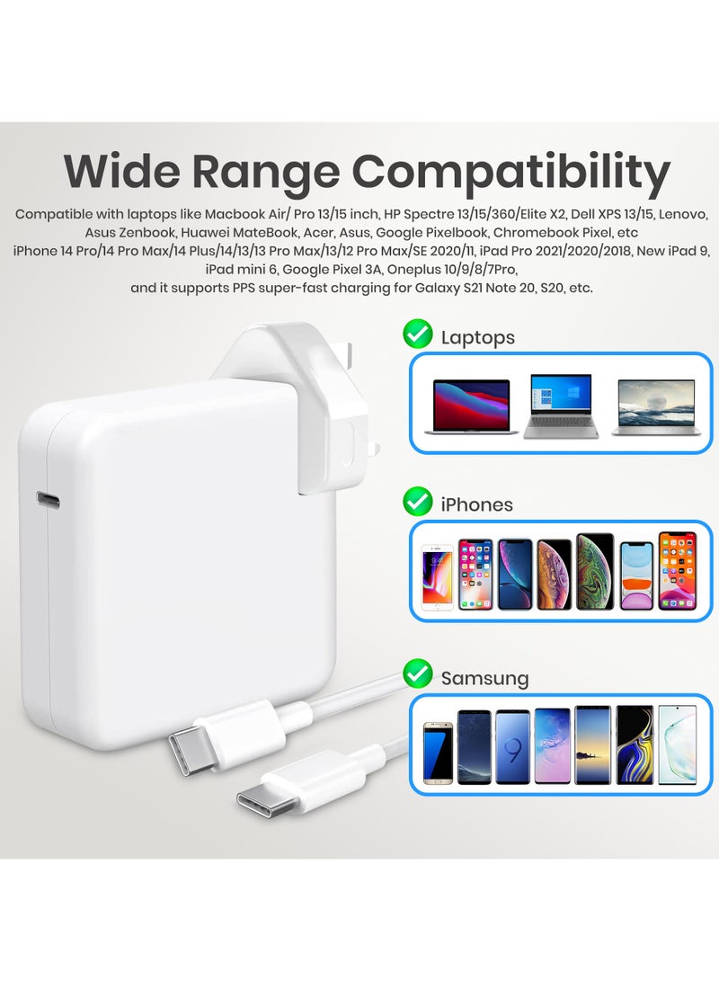 96W Type C Macbook Pro-Air Fast Replacement Charger, Power Adapter Compatible with 13, 14, 15, 16 Inch 2016/17/18/19/20 Model Laptops, Tabs & Smartphones, Thunderbolt Charger with 6ft USB C Cable - Image 3