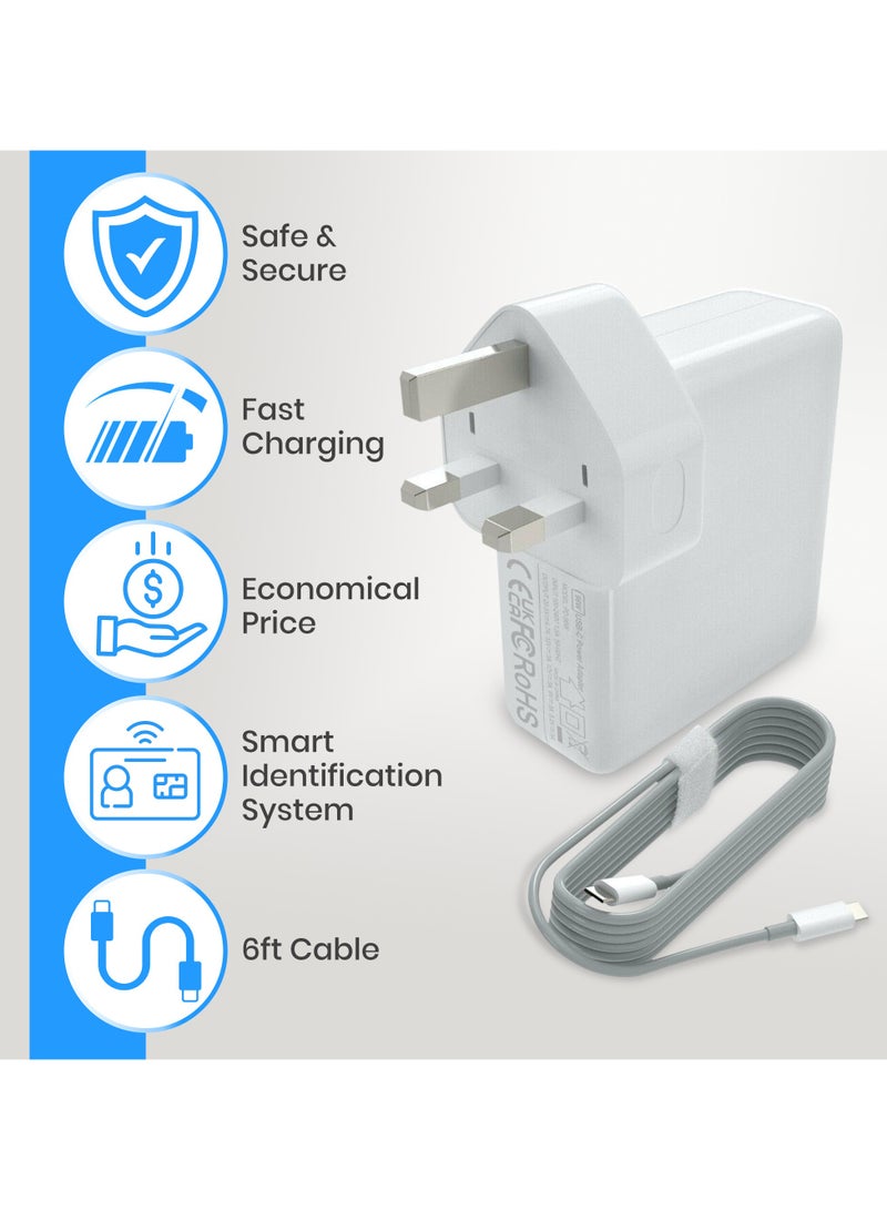 96W Type C Macbook Pro-Air Fast Replacement Charger, Power Adapter Compatible with 13, 14, 15, 16 Inch 2016/17/18/19/20 Model Laptops, Tabs & Smartphones, Thunderbolt Charger with 6ft USB C Cable - Image 2