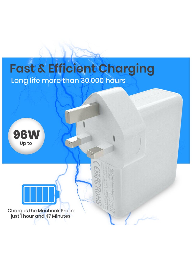 96W Type C Macbook Pro-Air Fast Replacement Charger, Power Adapter Compatible with 13, 14, 15, 16 Inch 2016/17/18/19/20 Model Laptops, Tabs & Smartphones, Thunderbolt Charger with 6ft USB C Cable - Image 5