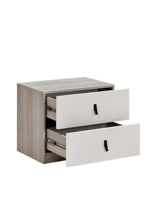 DANUBE HOME طاولة جانبية حديثة بتصميم خشبي مع درجين - طاولة سرير أنيقة لتخزين غرفة النوم بلون بيج / رمادي فاتح - Image 4