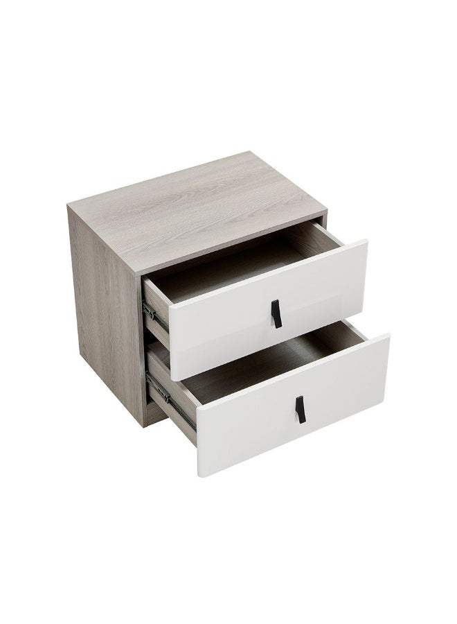 DANUBE HOME طاولة جانبية حديثة بتصميم خشبي مع درجين - طاولة سرير أنيقة لتخزين غرفة النوم بلون بيج / رمادي فاتح - Image 5