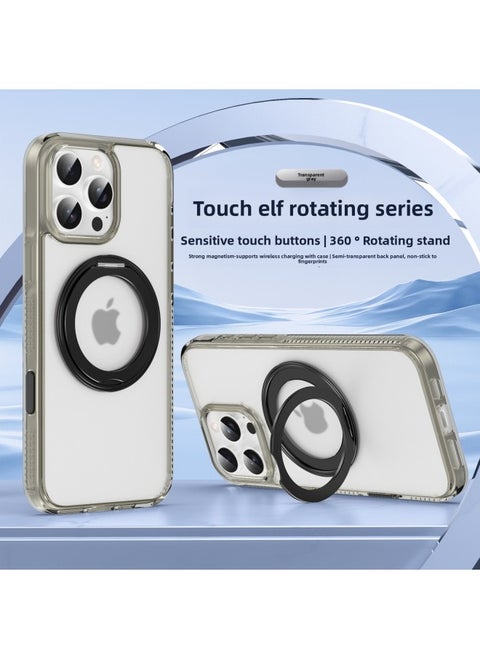 Suitable For Iphone 16promax Mobile Phone Case Camera Button Full Bag Magnetic Pivot Case For Iphone16pro Mobile Phone-Color:[transparent Gray] With Camera Active Button-magnetic Bracket-Applicable Model:For Iphone 16