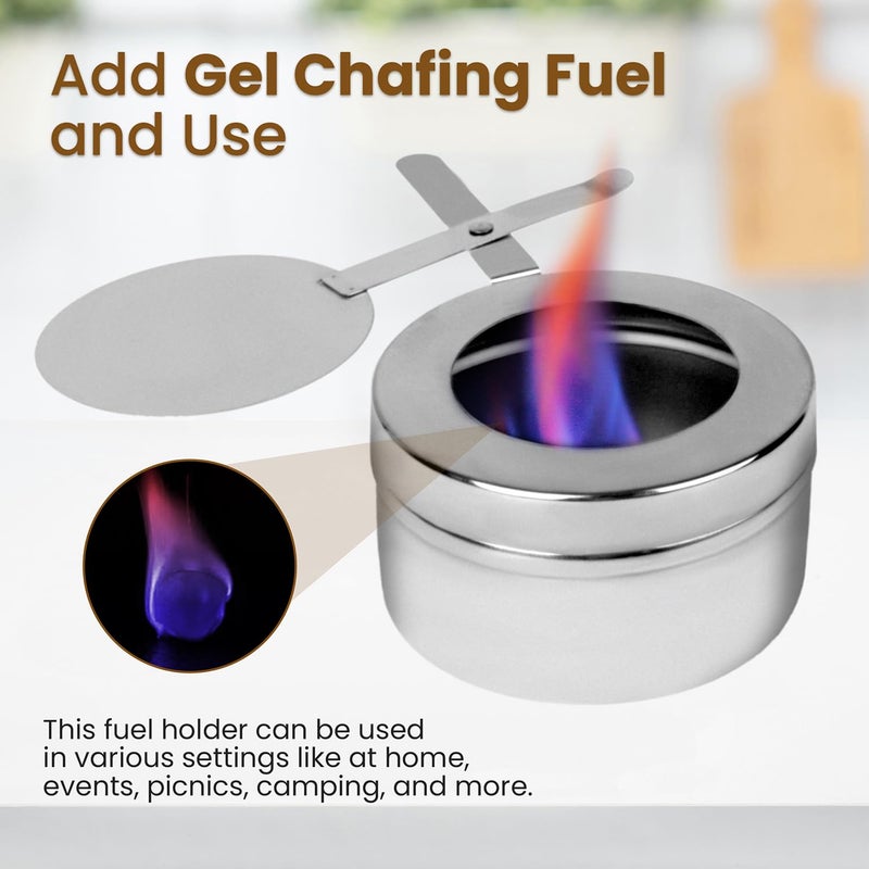 CHEFQ Stainless Steel Chafing Wick Fuel Holders with Safety Cover - Chafer Canned Heat Fuel Box Perfect for Buffets, Barbecue and Catering Events (Silver-2Pack) - Image 3