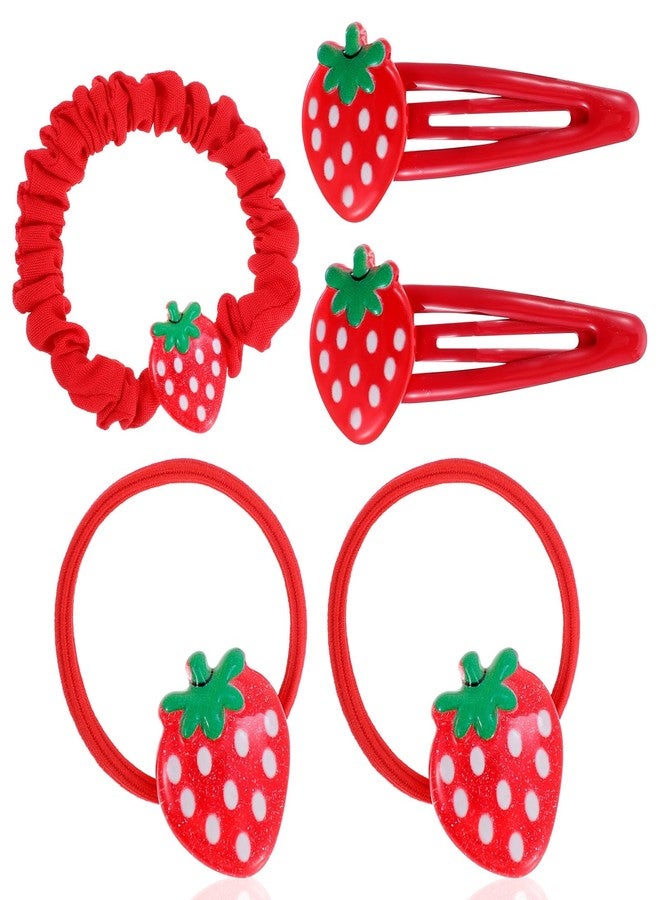 Bremorou 5PCS Strawberry Snap Clips,Strawberry Hair Clips, Strawberries Hair Ring Tie,Mini Fruit Hairs Claw Clip Hairs Tie For Girls,Red Metal Snap Fruit Clip,Cute Strawberries Valentine's Day for Women - Image 1
