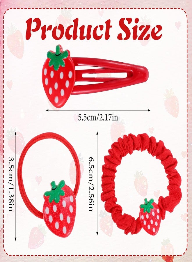 Bremorou 5PCS Strawberry Snap Clips,Strawberry Hair Clips, Strawberries Hair Ring Tie,Mini Fruit Hairs Claw Clip Hairs Tie For Girls,Red Metal Snap Fruit Clip,Cute Strawberries Valentine's Day for Women - Image 2