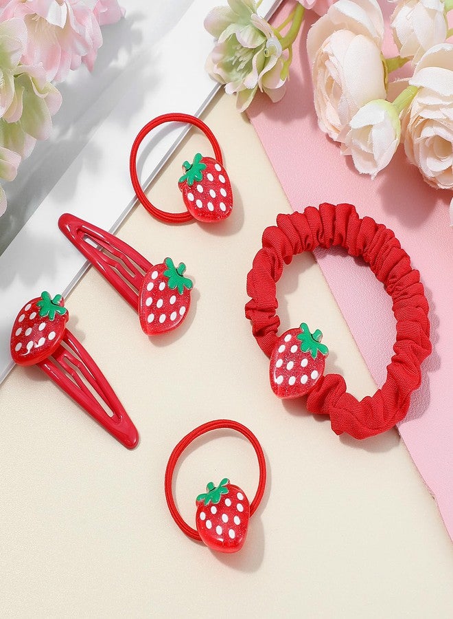 Bremorou 5PCS Strawberry Snap Clips,Strawberry Hair Clips, Strawberries Hair Ring Tie,Mini Fruit Hairs Claw Clip Hairs Tie For Girls,Red Metal Snap Fruit Clip,Cute Strawberries Valentine's Day for Women - Image 3