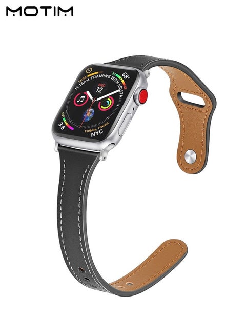 Leather Watch Band for Apple Watch Series Band 38mm/40mm/41mm, Elegant Design, Genuine Leather Slim Replacement Strap, Compatible with iWatch SE Series 10/9/8/7/6/5/4/3/2/1