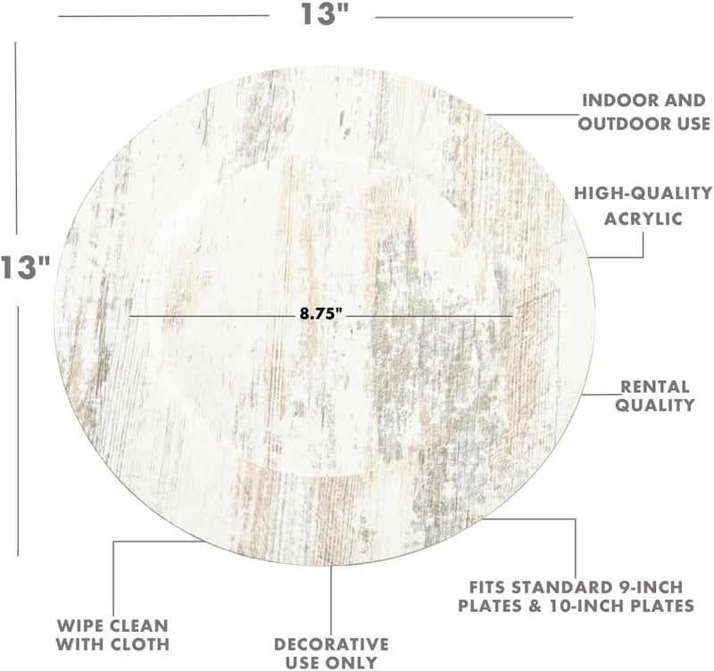 Koyal Wholesale Shabby White Faux Wood Charger Plates 4Pack - Image 3