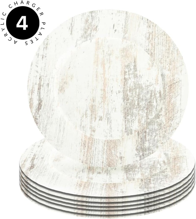 Koyal Wholesale Shabby White Faux Wood Charger Plates 4Pack - Image 4