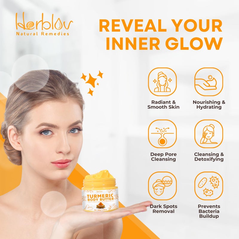 Herblov كريم وجه الكركم - لوشن تفتيح البشرة الطبيعي بالكامل - زبدة الجسم المخفوقة بالكركم للبقع الداكنة، فرط التصبغ - منتجات العناية بالبشرة بالكركم تنظف، تحارب حب الشباب، توحد اللون، الندوب، أضرار الشمس - Image 4