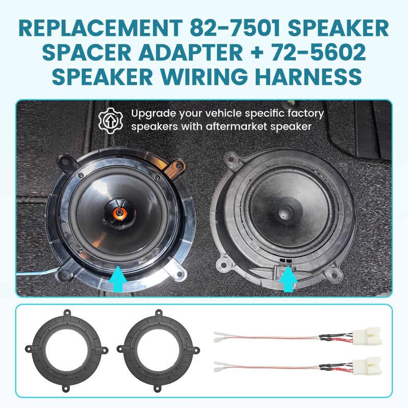 NuIth محول مكبر الصوت NuIth Replacement 82-7501 مع مجموعة أسلاك مكبر الصوت 72-5602 لسيارات مازدا 3 6 CX-5 CX-9 2013-2020 6-6.75 بوصة لتركيب مكبر الصوت بوز في باب السيارة الأمامي - Image 2