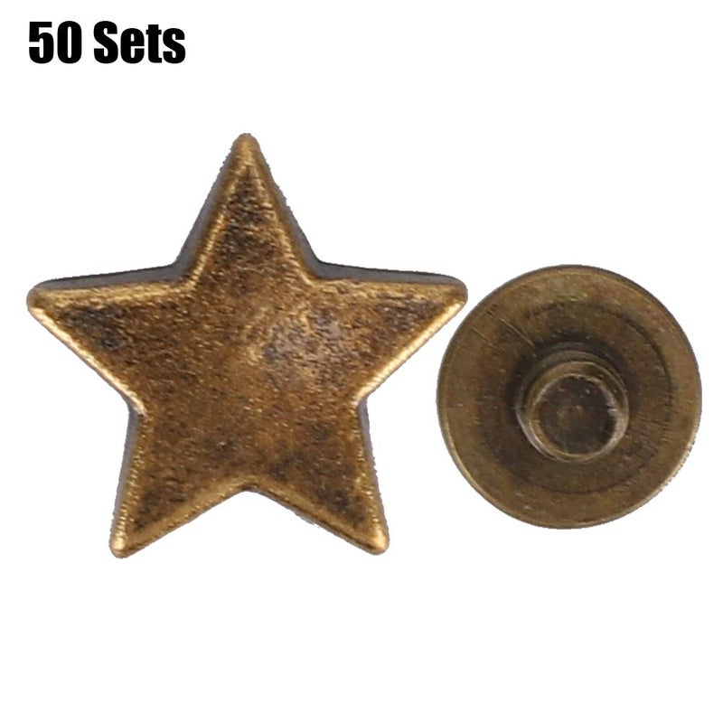 Bronze Star Shape Rivet Set 50 Sets 12MM Flat Screw Clothes Accessory Anti Zinc Alloy - Image 5