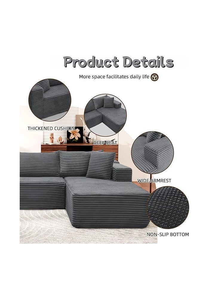 Aroma Homes Kokkins Furniture Modular Sofa with Chaise Lounge - Modern L-Shape Comfy Flannel Couch (Grey, Left Chaise) - Image 3