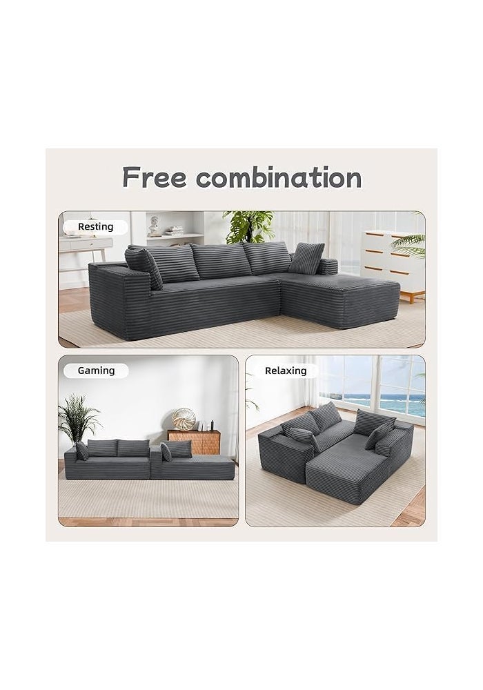 Aroma Homes Kokkins Furniture Modular Sofa with Chaise Lounge - Modern L-Shape Comfy Flannel Couch (Grey, Left Chaise) - Image 5