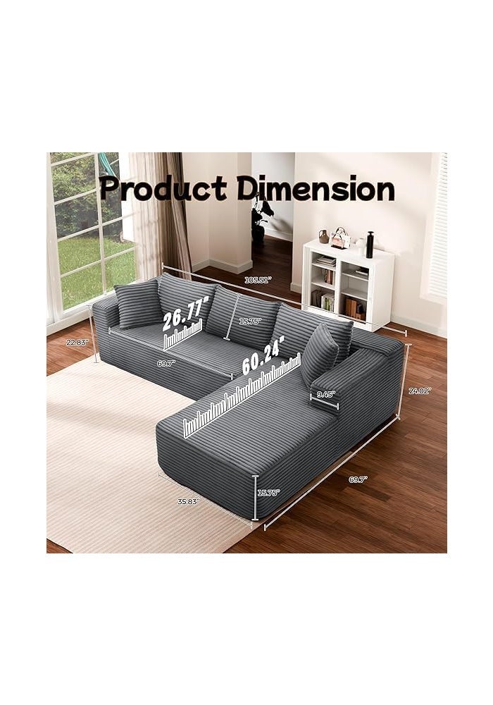 Aroma Homes Kokkins Furniture Modular Sofa with Chaise Lounge - Modern L-Shape Comfy Flannel Couch (Grey, Left Chaise) - Image 2