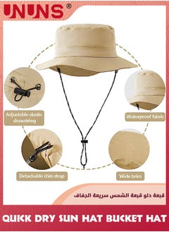 UNUNS Universal Sun Hat For Men Women,Unisex Waterproof Bucket Hat,Quick Dry Packable Boonie Hat,Wide Brim Boonie Hat,UV Protection Summer Sun Hat For Fishing Hiking Camping Trip Garden Beach,Khaki  - Image 5
