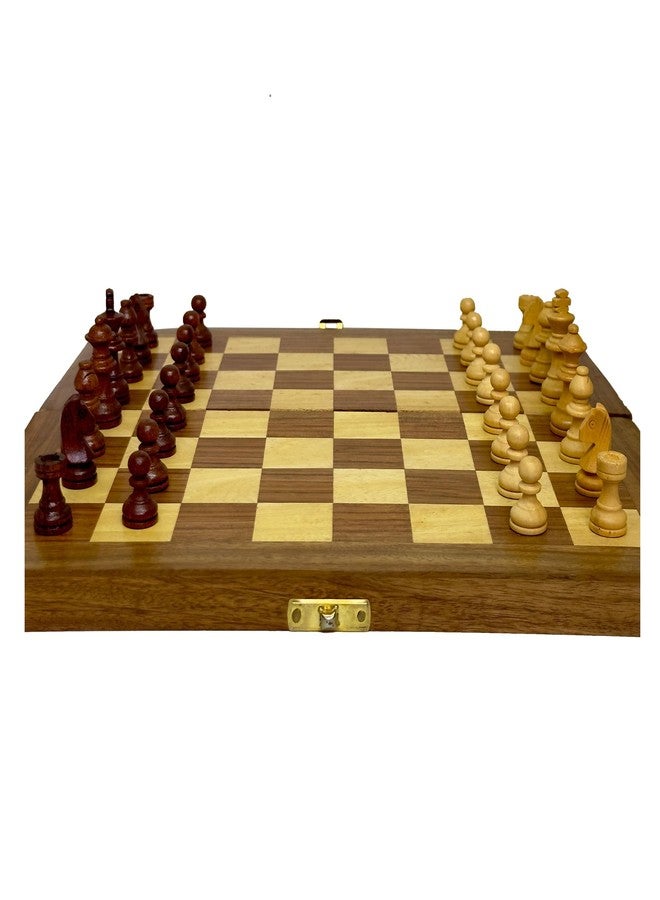 Craftonus Chess Board Set 16 Inches Wooden Handmade Foldable Chess Board Set with Non-Magnetic Pieces Kids and Adults Chess Board Wooden 16x16 Inches, Brown - Image 1