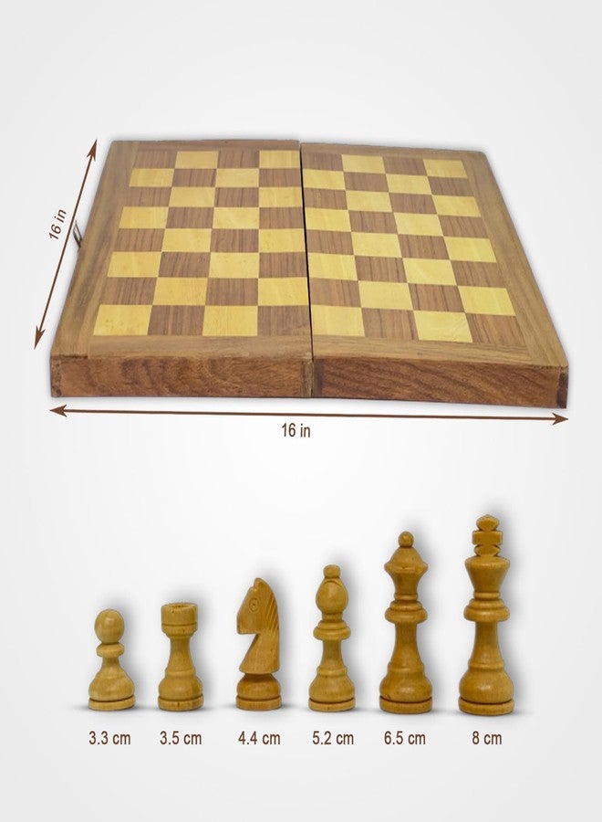 Craftonus Chess Board Set 16 Inches Wooden Handmade Foldable Chess Board Set with Non-Magnetic Pieces Kids and Adults Chess Board Wooden 16x16 Inches, Brown - Image 2