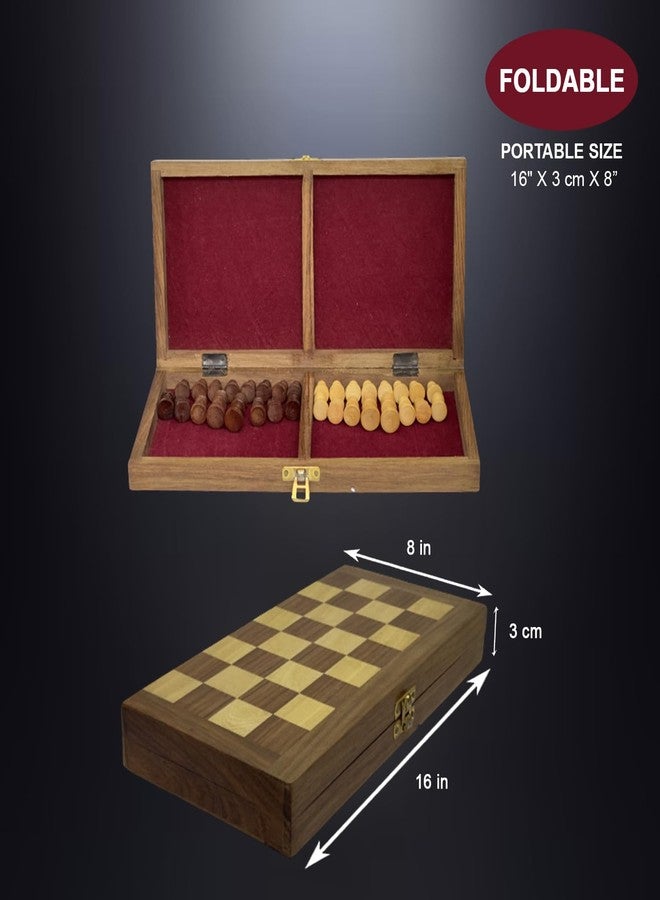 Craftonus Chess Board Set 16 Inches Wooden Handmade Foldable Chess Board Set with Non-Magnetic Pieces Kids and Adults Chess Board Wooden 16x16 Inches, Brown - Image 3