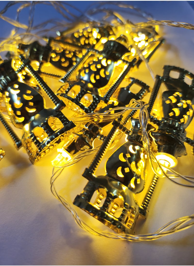 Home Care - 10LED Ramadan Kerosene Lamp String Lights, Battery Operated, Mosque Star and Moon Design, Non-Waterproof, Cord Included, for Eid Mubarak - Image 1