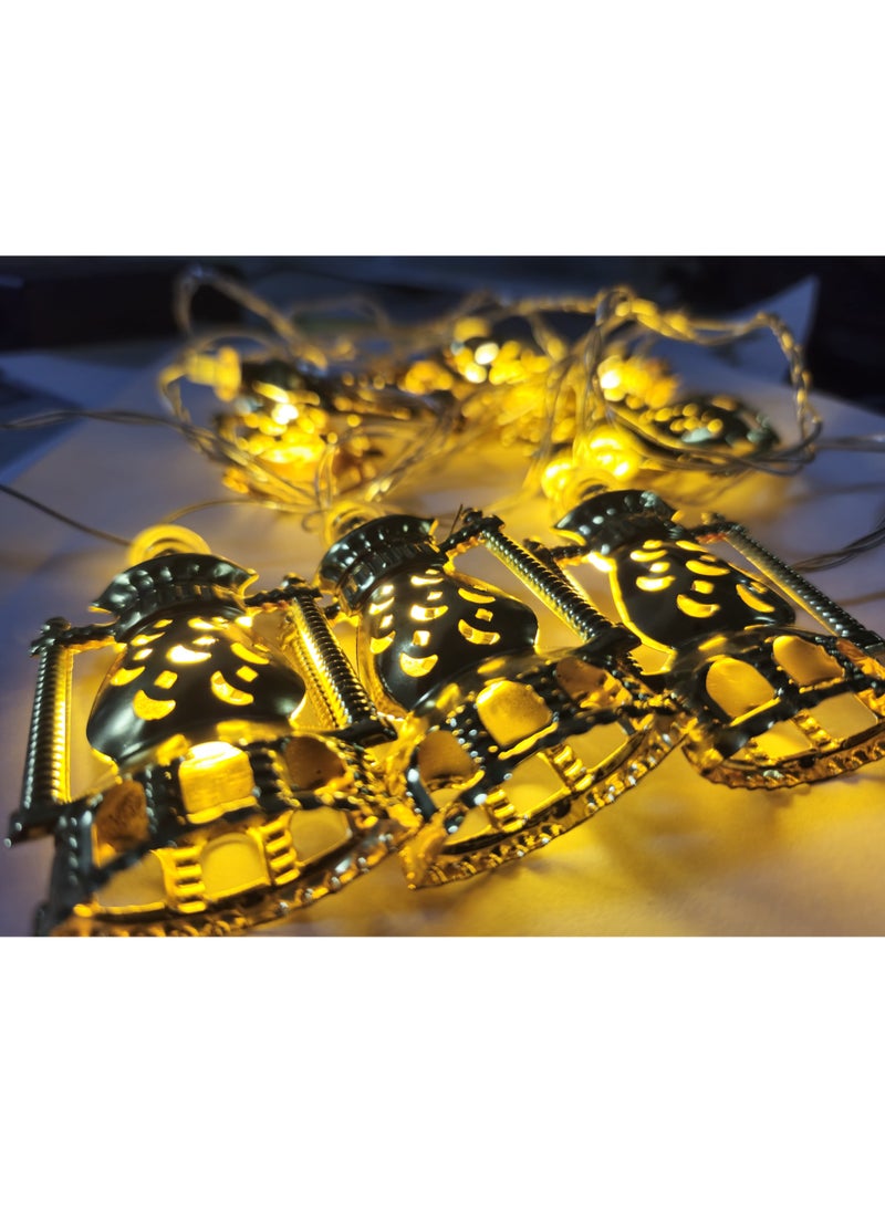 Home Care - 10LED Ramadan Kerosene Lamp String Lights, Battery Operated, Mosque Star and Moon Design, Non-Waterproof, Cord Included, for Eid Mubarak - Image 1